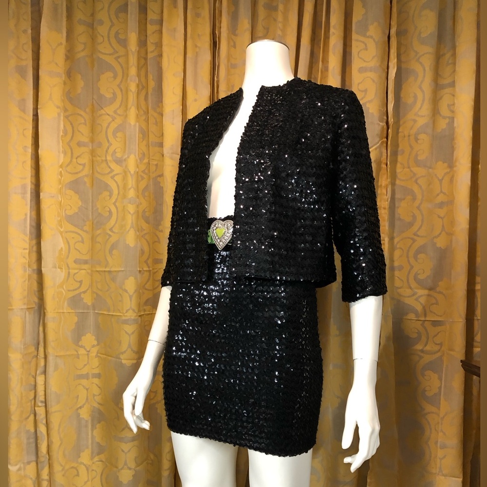 Vintage Sequins Blazer w/ Satin Lining and Cropped Sleeves